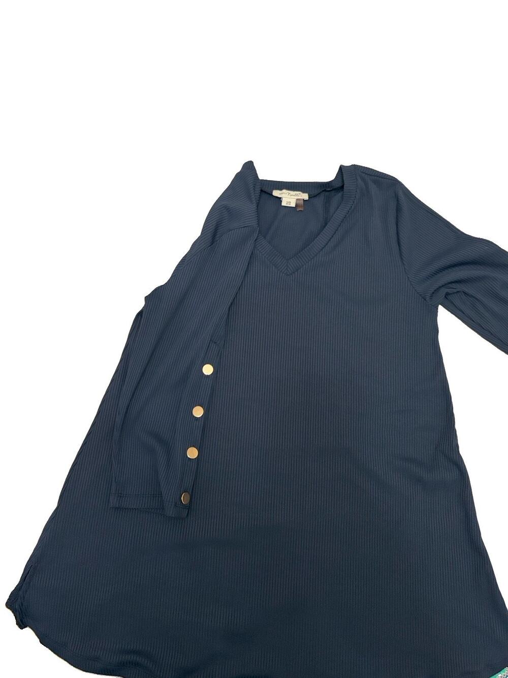 Simply Noelle Blue 3/4 Sleeve Embroidery Tunic Top Size Medium